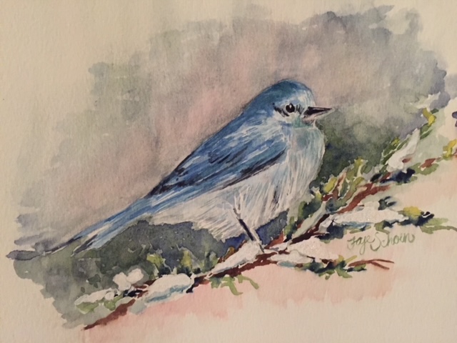 Watercolor painting of a bluebird