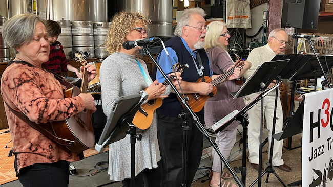 Driftless Ukes ukelele group performing at Island City.