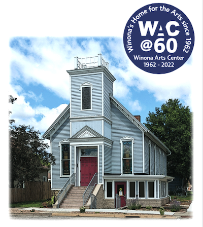 Photo of Winona Arts Center building with 60th Anniversary logo