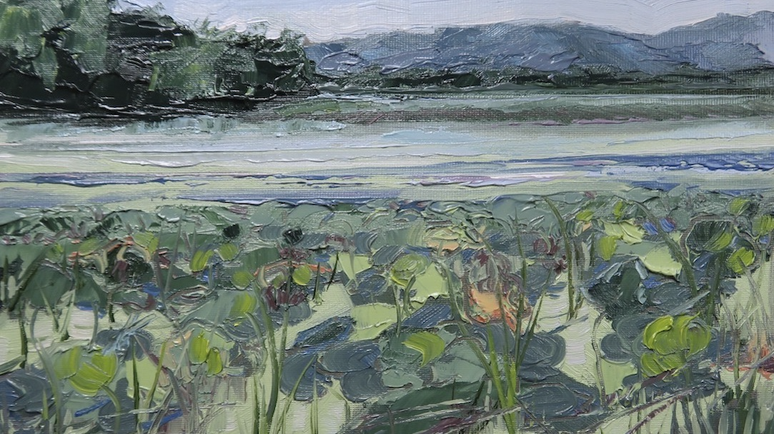 Cropped version of painting Petals on the Backwaters by Colleen Shore.