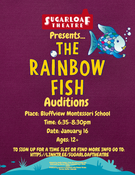 Flyer for The Rainbow Fish auditions.