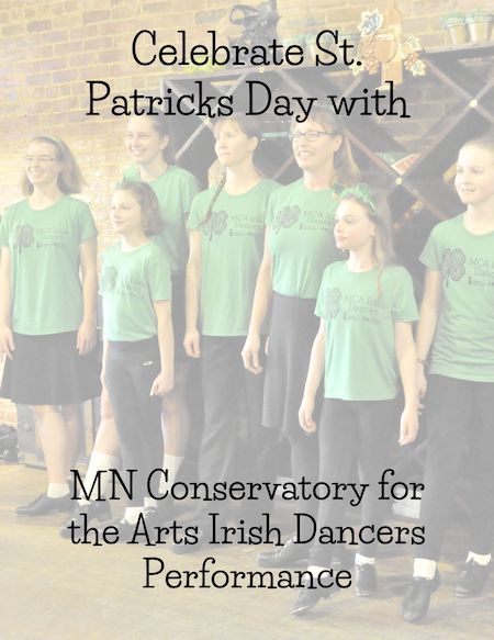 Photo of MCA's Irish Dancers with text about performing for St Patrick's Day.
