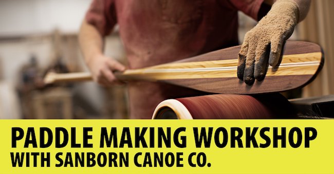 Photo/graphic showing someone making a canoe paddle.