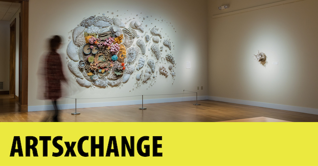 artsXchange graphic with image of a piece from Courtney Mattison's Undercurrent exhibition.