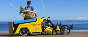 InnerTuba's Jon Hodkin with his trike and tuba.