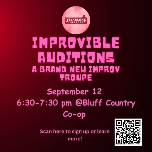 Graphic for Sugarloaf Theatre's "The Improvibles" auditions.