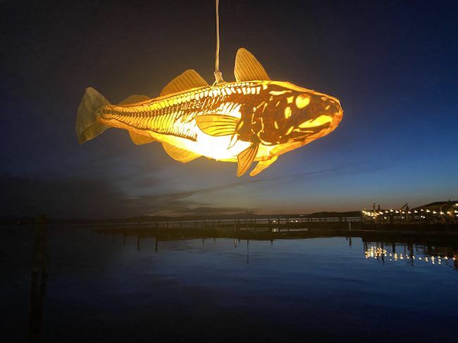 Photo of a glowing fish lantern by artist Kristian Brevik.