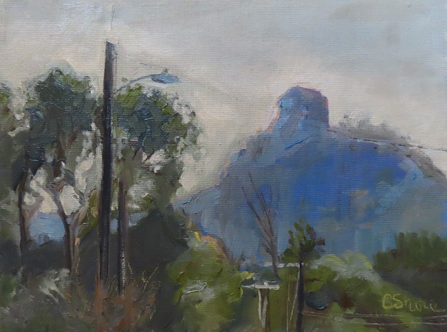 Painting entitled "Pulling from the Bluffs" by Colleen Shore.