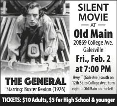 Ad for showing of the silent movie The General at Old Main.