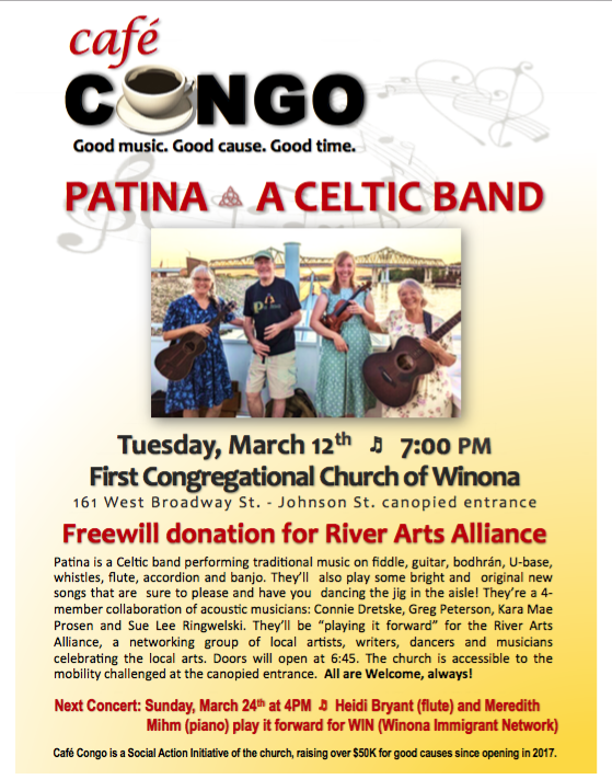 Poster for Patina benefit performance for River Arts Alliance at Cafe Congo.