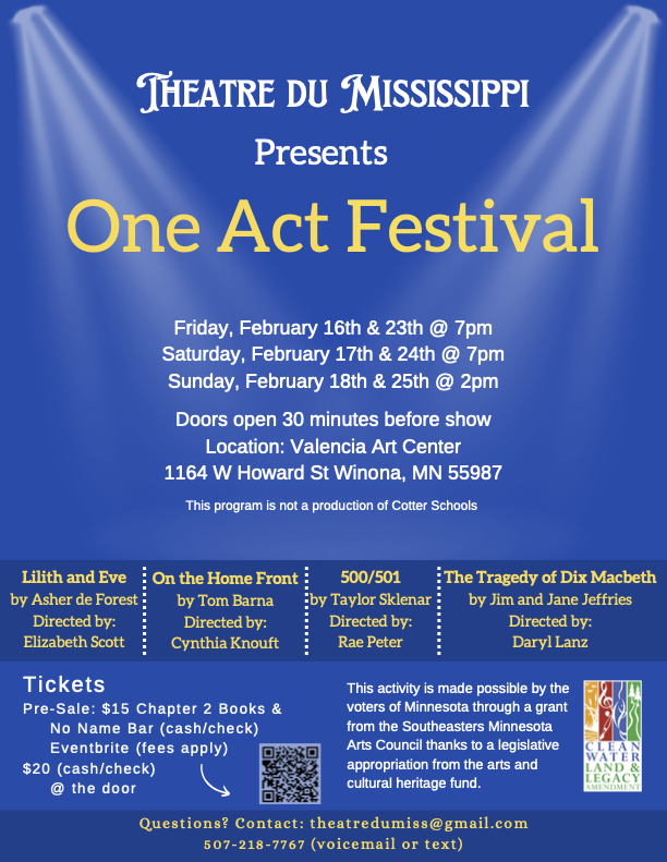 Poster for Theatre du Mississippi One Act Festival performances.