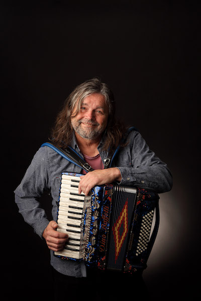 Photo of Radoslav Lorković with an accordion.