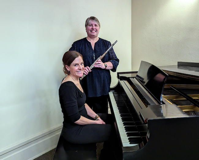 Photo of Heidi Bryant and Meredith Mihm with flute and piano.