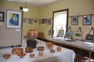 Photo of artwork from Mississippi Mornings and Coulee Region Woodturners on display at Old Main.