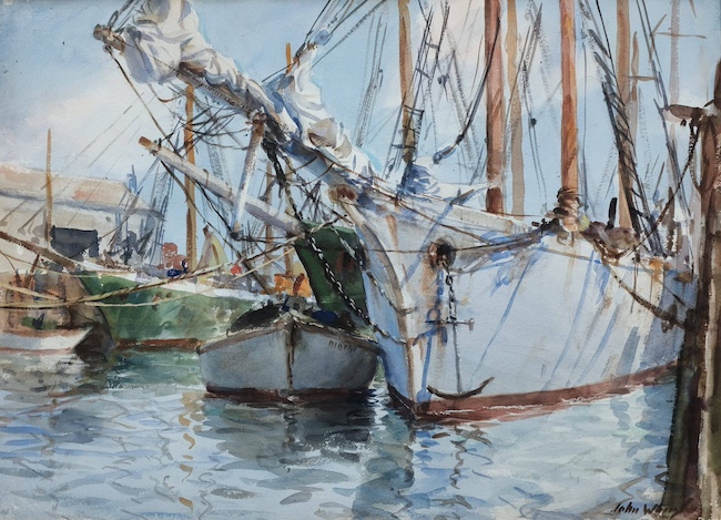 A painting of ships.