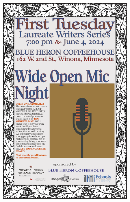 Poster for Laureate Writers Series Wide Open Mic Night.