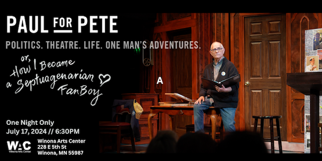 Photo and graphic for Paul for Pete stage performance.