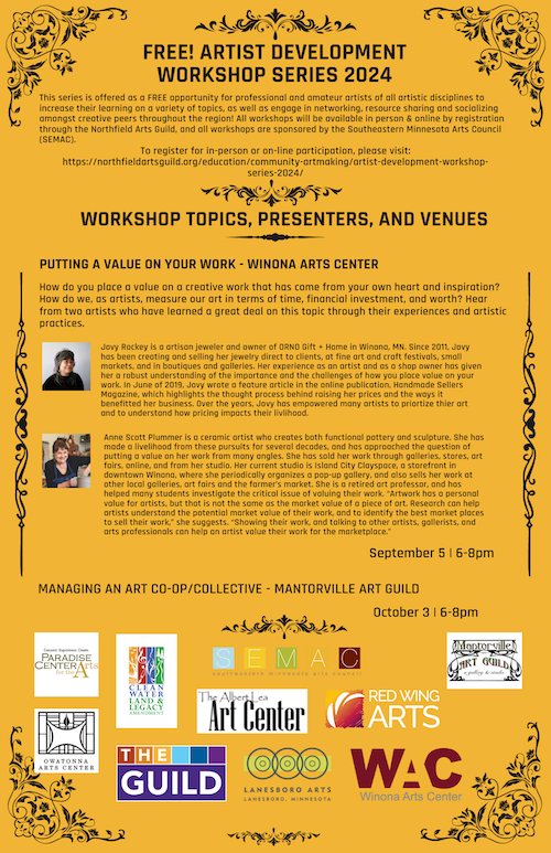 Flyer for Artist Development Workshop on Putting a Value on Your Work.