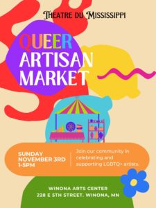 Flyer/graphic for Theatre du Mississippi's Queer Artisan Market.