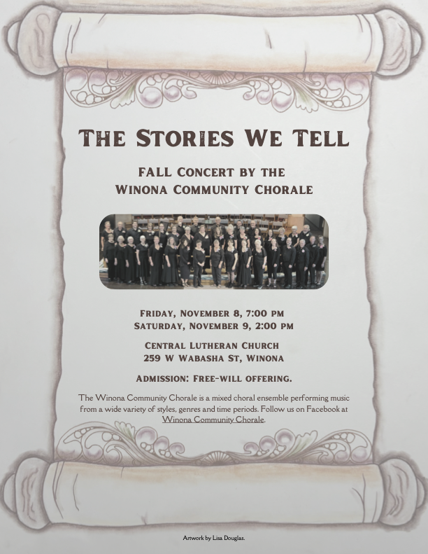 Poster for Winona Community Chorale fall concert.