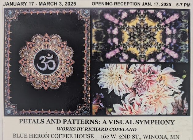 Postcard for Petals and Patterns: A Visual Symphony art show by Richard Copeland.