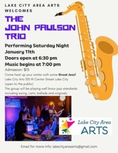 Flyer for John Paulson Jazz Trio performance in Lake City.