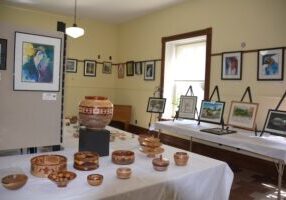 Photo of artwork from Mississippi Mornings and Coulee Region Woodturners on display at Old Main.