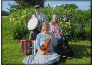 Photo of the three members of the band Patina with their instruments.