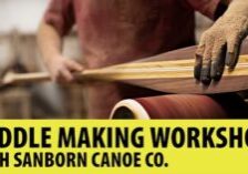 Photo/graphic showing someone making a canoe paddle.