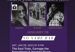 Promotional image for Amanda Grace, The Soul Train, and Carnage the Executioner show at No Name Bar.