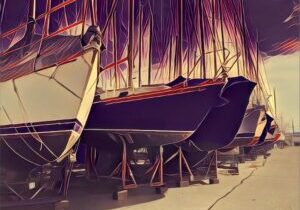 An image depicting boats, from the exhibit "Dwelling" at the Winona Arts Center.