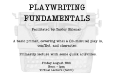 Flyer for Playwriting Fundamentals workshop.