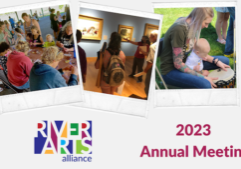 Graphic for River Arts Alliance 2023 Annual Meeting with RAA logo & three photos from RAA events.